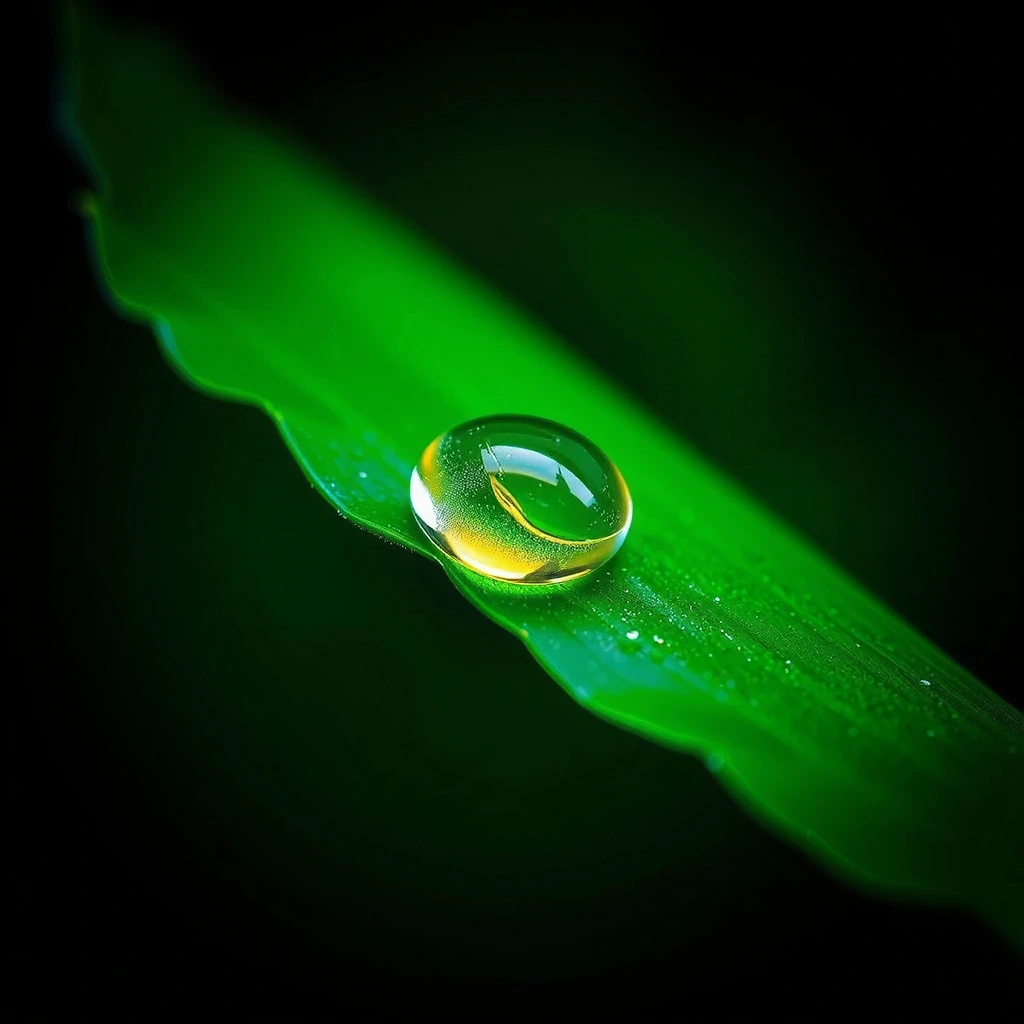 Makroaufnahme eines grünen Blattes mit Wassertropfen