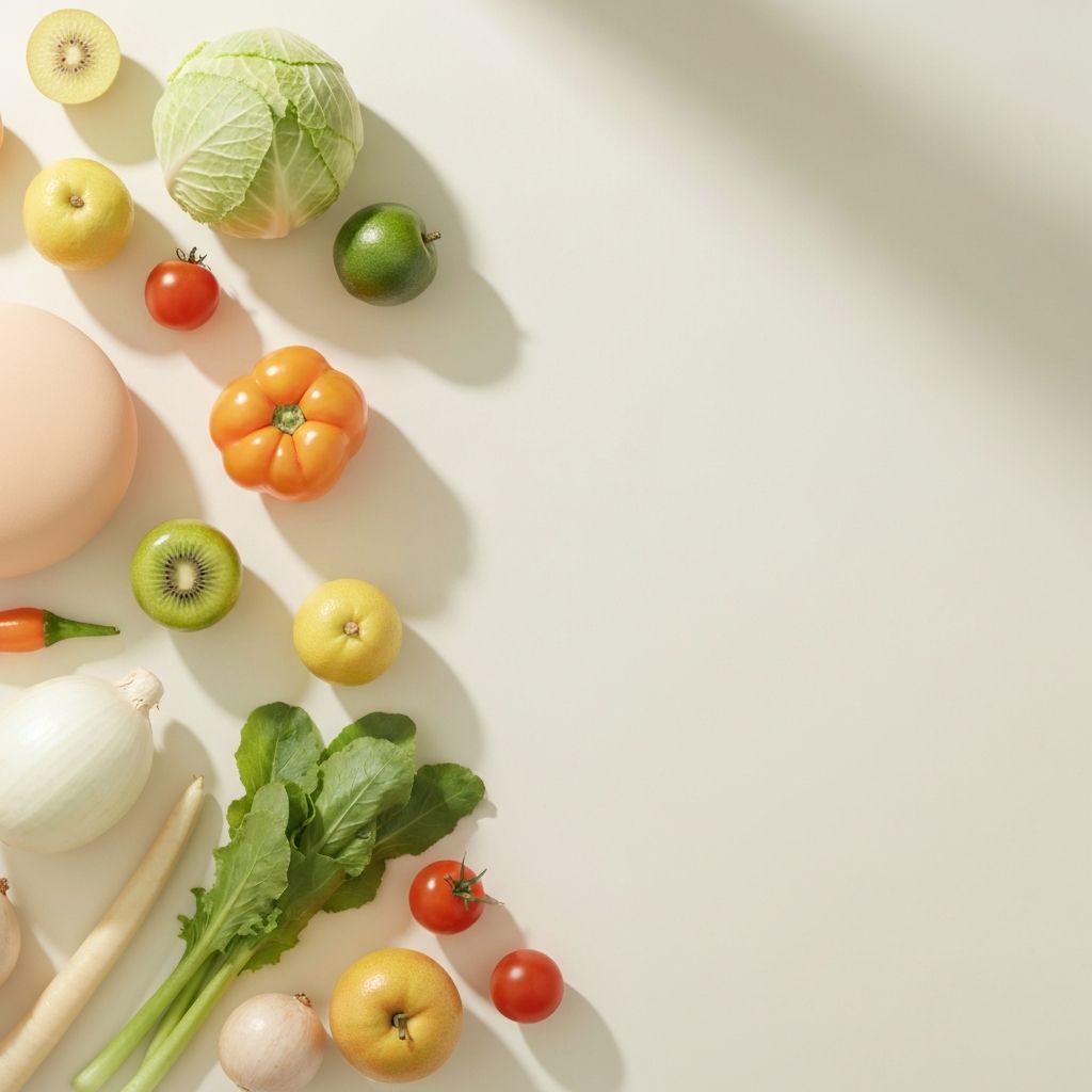 Natürliche Lebensmittel und Zutaten in warmem Licht