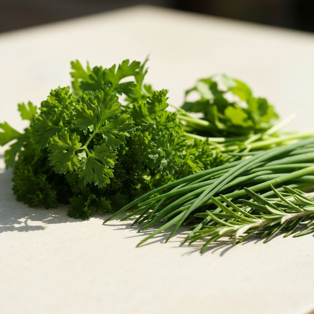 Kräuter und natürliche Zutaten arrangiert